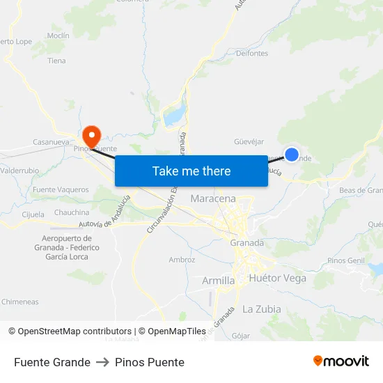 Fuente Grande to Pinos Puente map