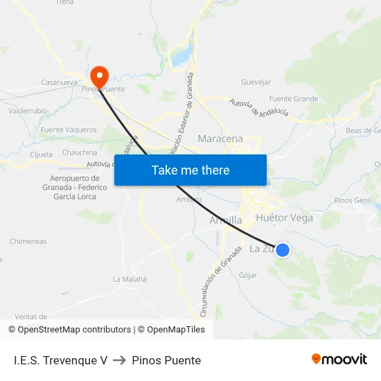 I.E.S. Trevenque V to Pinos Puente map