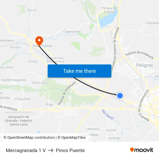 Mercagranada 1 V to Pinos Puente map