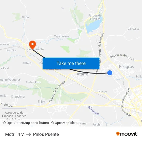Motril 4 V to Pinos Puente map