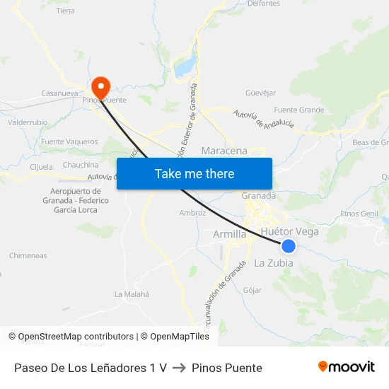 Paseo De Los Leñadores 1 V to Pinos Puente map