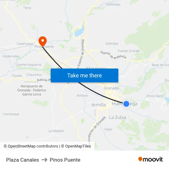 Plaza Canales to Pinos Puente map