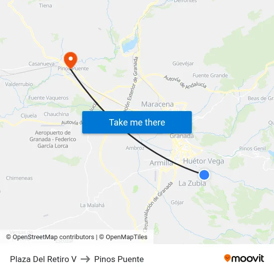 Plaza Del Retiro V to Pinos Puente map