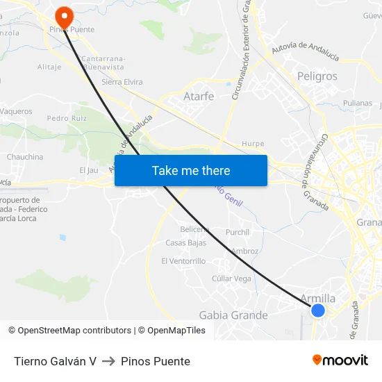 Tierno Galván V to Pinos Puente map