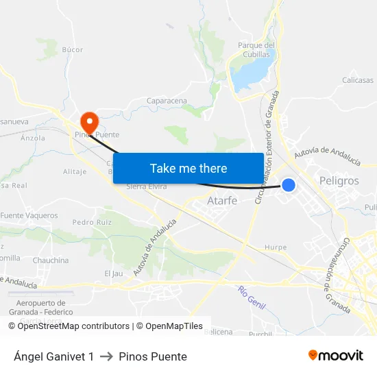 Ángel Ganivet 1 to Pinos Puente map