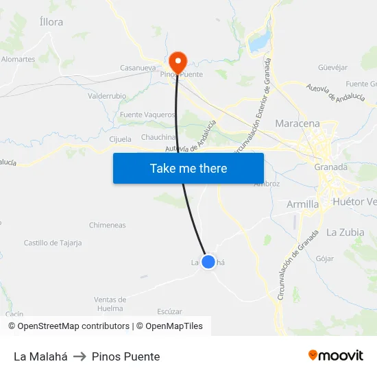 La Malahá to Pinos Puente map