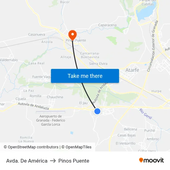 Avda. De América to Pinos Puente map