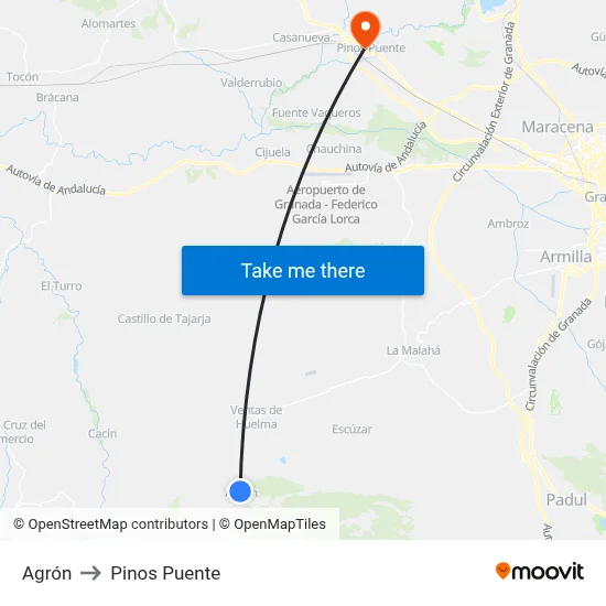 Agrón to Pinos Puente map