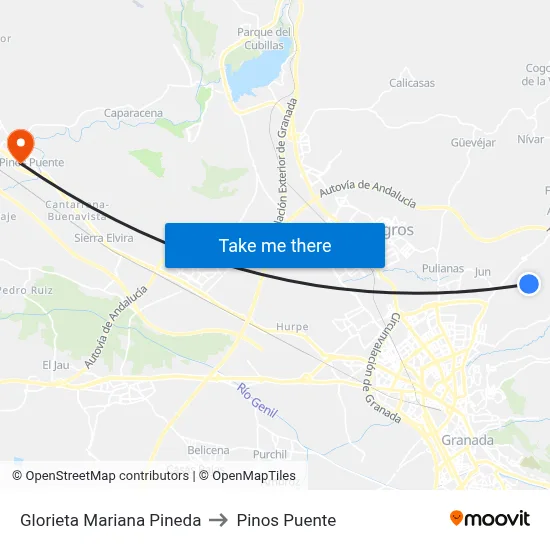 Glorieta Mariana Pineda to Pinos Puente map