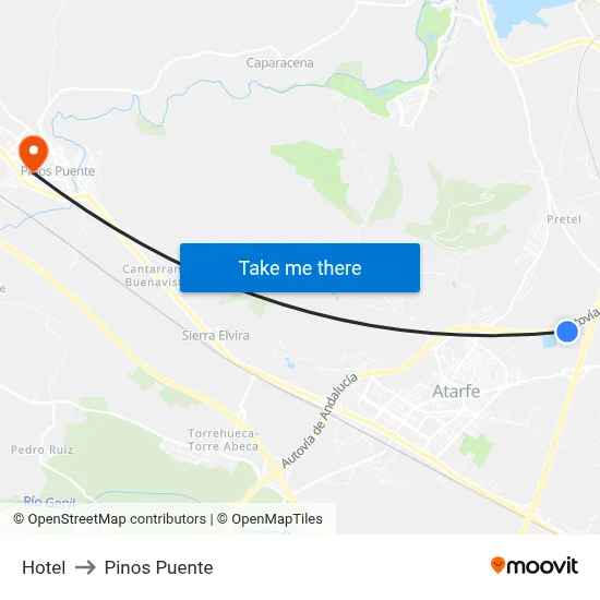 Hotel to Pinos Puente map