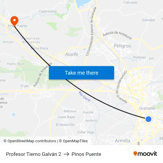 Profesor Tierno Galván 2 to Pinos Puente map