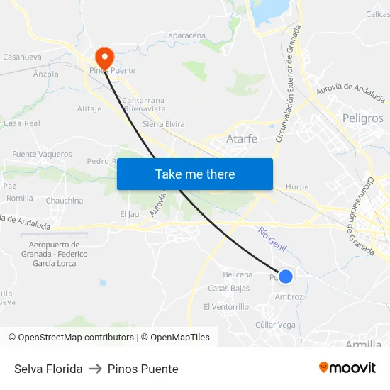 Selva Florida to Pinos Puente map