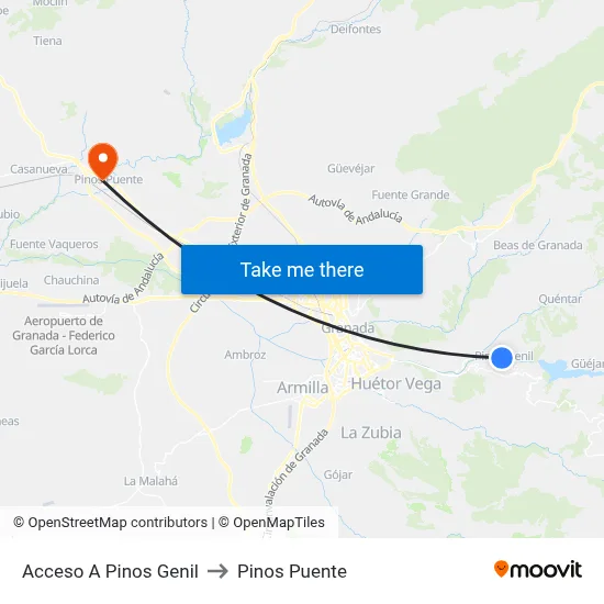 Acceso A Pinos Genil to Pinos Puente map