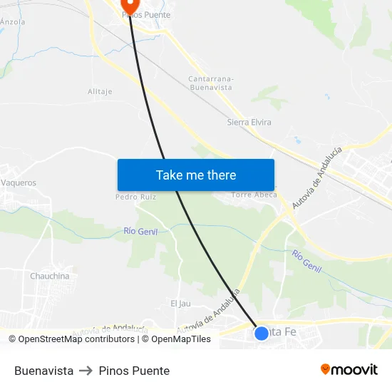 Buenavista to Pinos Puente map