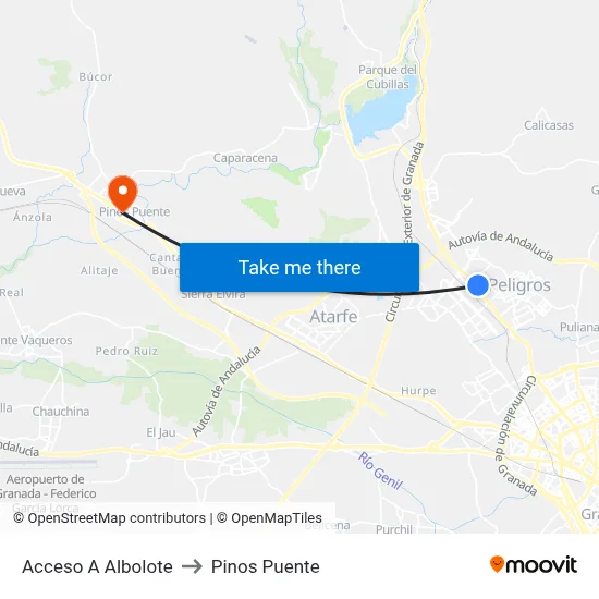 Acceso A Albolote to Pinos Puente map