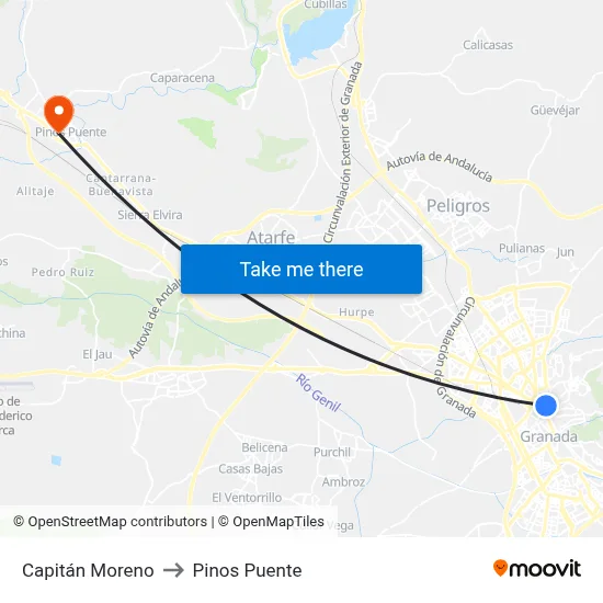 Capitán Moreno to Pinos Puente map