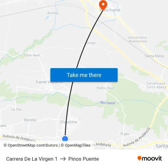 Carrera De La Virgen 1 to Pinos Puente map