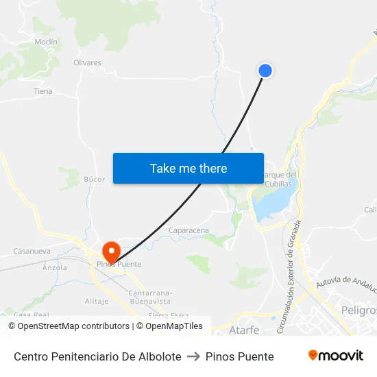 Centro Penitenciario De Albolote to Pinos Puente map