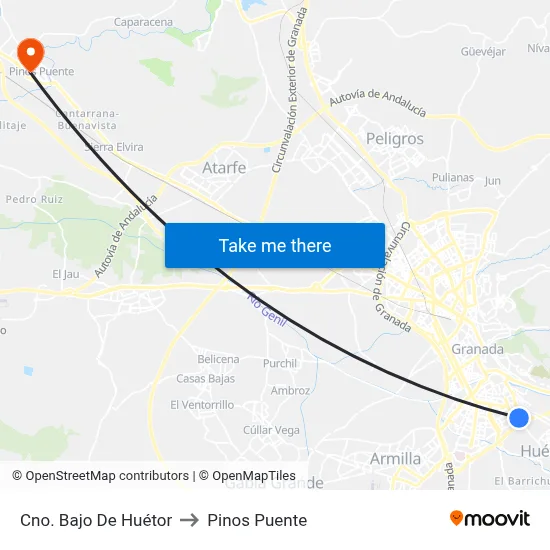 Cno. Bajo De Huétor to Pinos Puente map