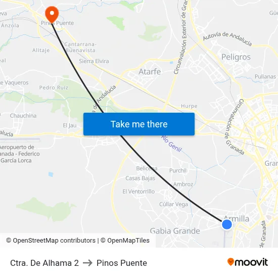 Ctra. De Alhama 2 to Pinos Puente map