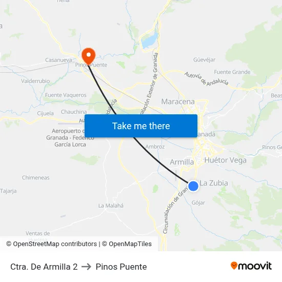 Ctra. De Armilla 2 to Pinos Puente map