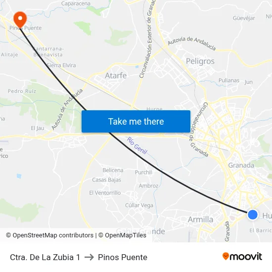 Ctra. De La Zubia 1 to Pinos Puente map