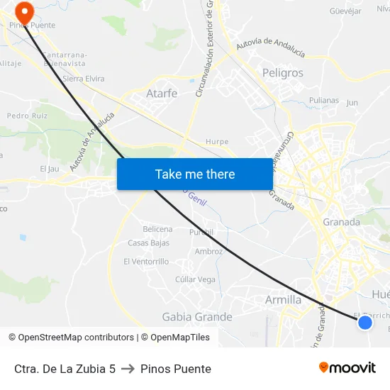 Ctra. De La Zubia 5 to Pinos Puente map
