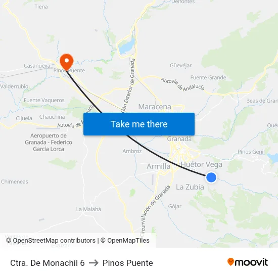 Ctra. De Monachil 6 to Pinos Puente map