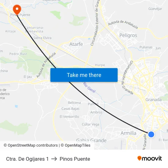 Ctra. De Ogíjares 1 to Pinos Puente map