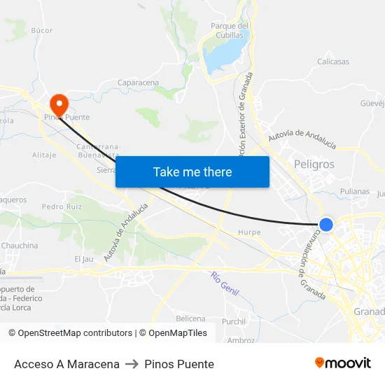 Acceso A Maracena to Pinos Puente map