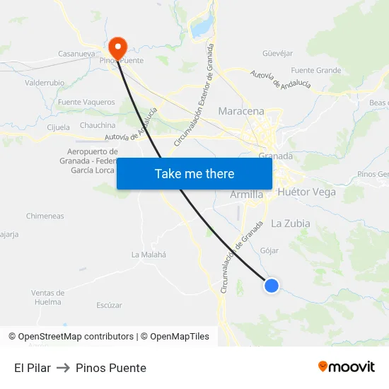 El Pilar to Pinos Puente map