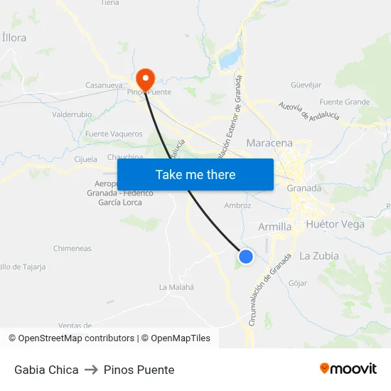 Gabia Chica to Pinos Puente map