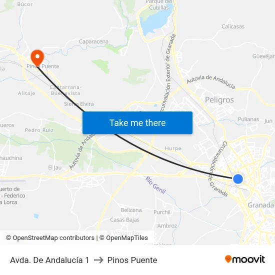 Avda. De Andalucía 1 to Pinos Puente map