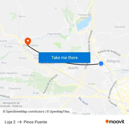 Loja 2 to Pinos Puente map