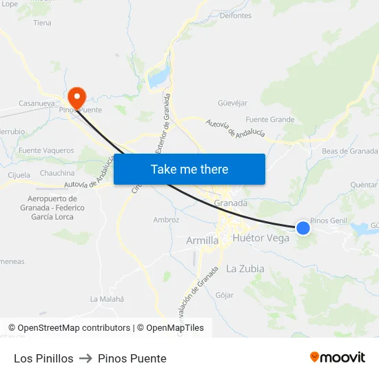 Los Pinillos to Pinos Puente map