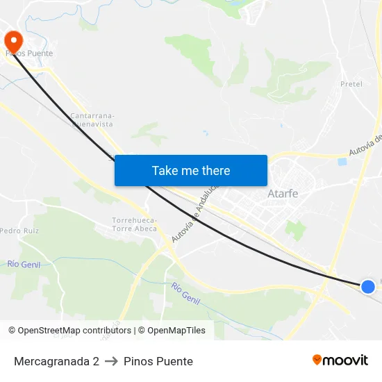 Mercagranada 2 to Pinos Puente map