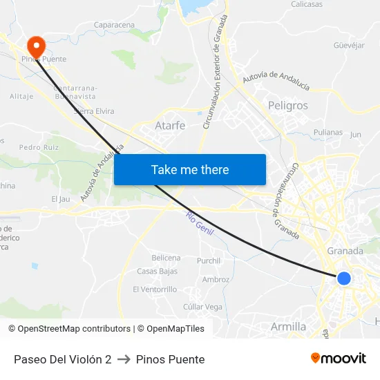 Paseo Del Violón 2 to Pinos Puente map