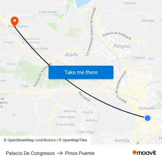 Palacio De Congresos to Pinos Puente map