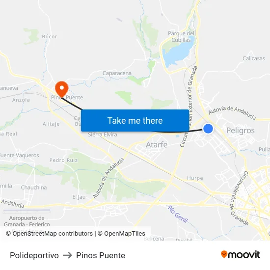 Polideportivo to Pinos Puente map