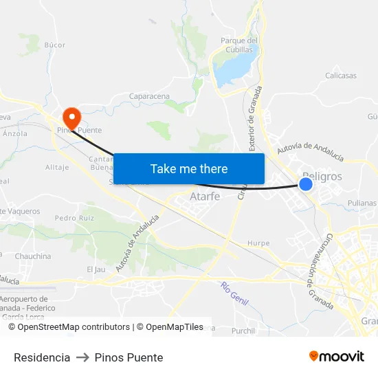 Residencia to Pinos Puente map