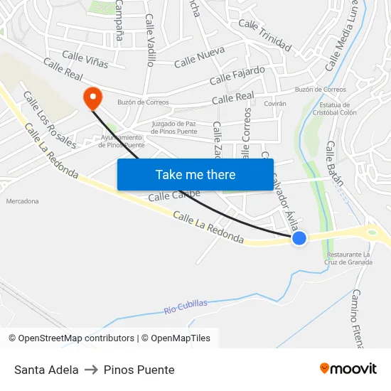 Santa Adela to Pinos Puente map