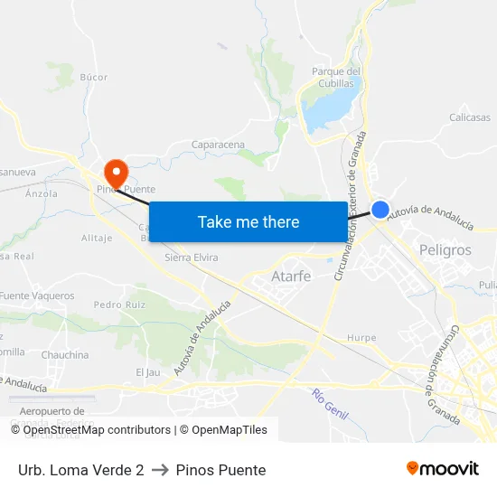 Urb. Loma Verde 2 to Pinos Puente map