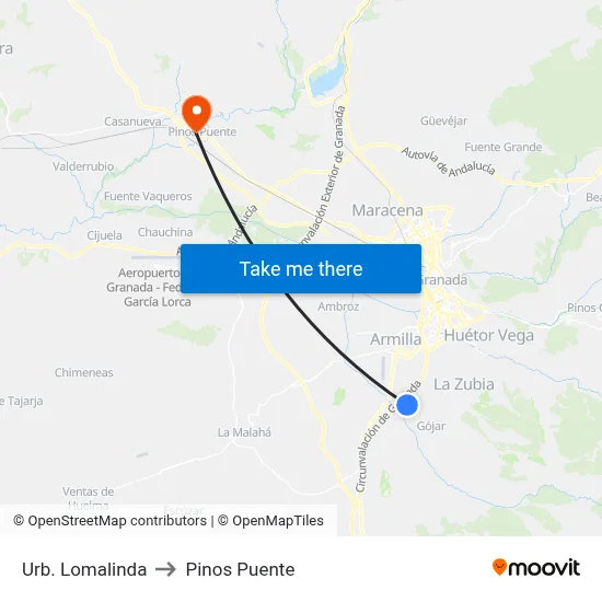 Urb. Lomalinda to Pinos Puente map