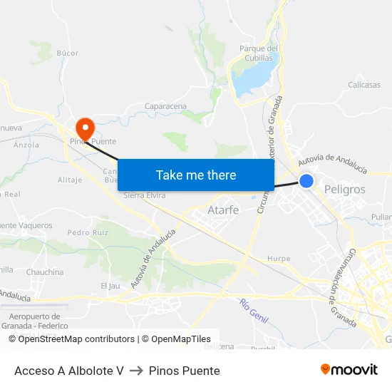 Acceso A Albolote V to Pinos Puente map