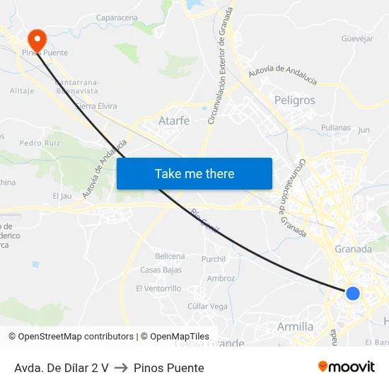 Avda. De Dílar 2 V to Pinos Puente map