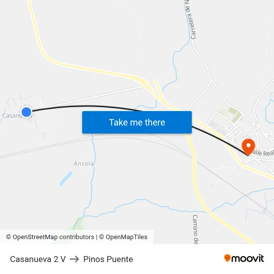 Casanueva 2 V to Pinos Puente map