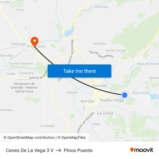 Cenes De La Vega 3 V to Pinos Puente map