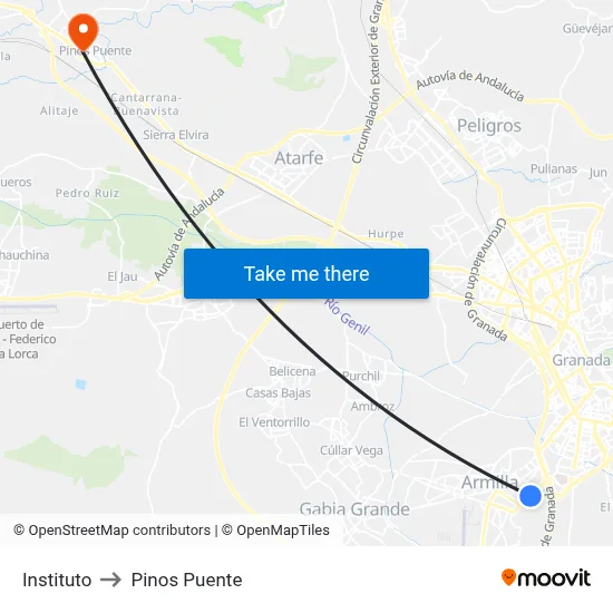 Instituto to Pinos Puente map