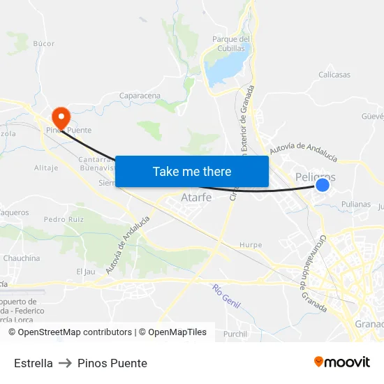 Estrella to Pinos Puente map