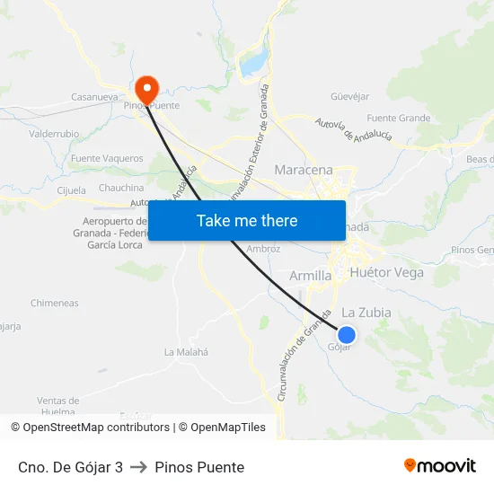 Cno. De Gójar 3 to Pinos Puente map